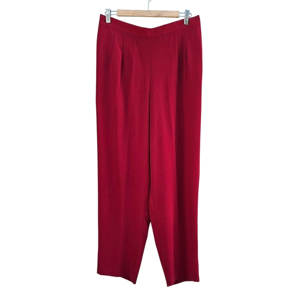 Vintage 90s Pants Womens 1X Red High Rise Pleated Pull On Wide Leg Trouser